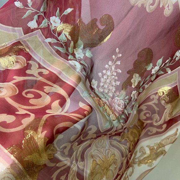 BASILE Vintage Large Square Scarf 100% Silk Gold Size 43" x 43" - Picture 4 of 9